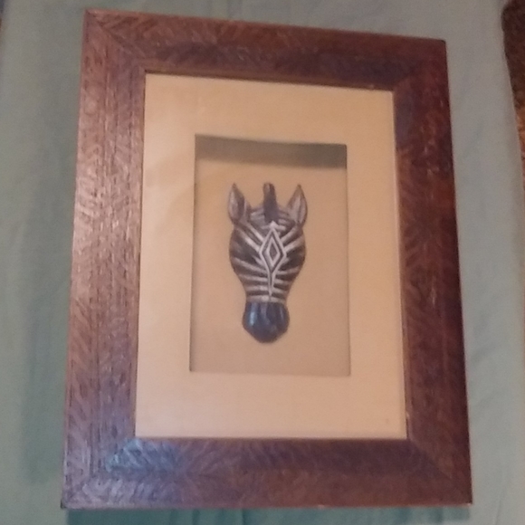 SALE! Wooden Tribal Carved Zebra Mask Shadowbox Safari Framed Art MUST LOOK - Picture 1 of 5